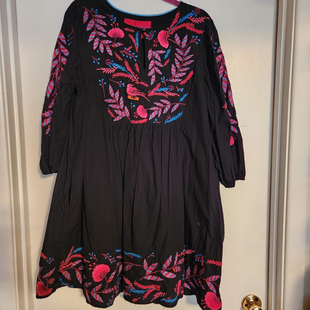 Black and Pink Embroidered Dress
